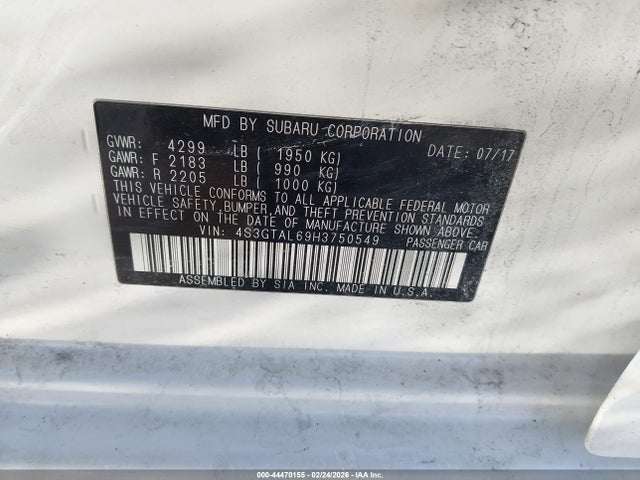 44470155 :رقم المزاد ، 4S3GTAL69H3750549 vin ، 2017 Subaru Impreza 2.0i Sport مزاد بيع