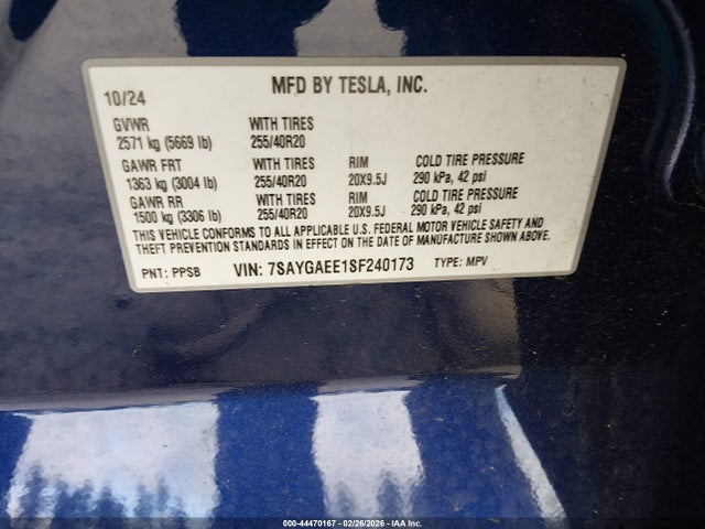 7SAYGAEE1SF240173 Tesla Model Y Long Range Dual Motor All-wheel Drive