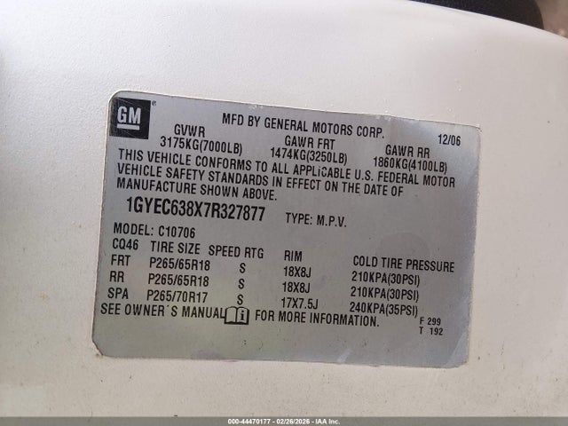 2007 CADILLAC ESCALADE 1GYEC638X7R327877 Photo 8