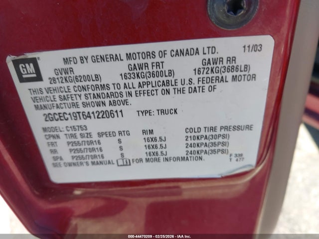 Продаж на аукціоні авто 2004 Chevrolet Silverado 1500 Ls, vin: 2GCEC19T641220611, номер лоту: 44470209