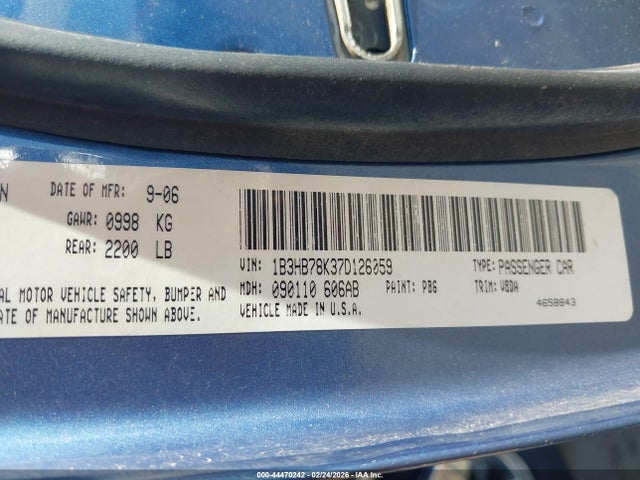 Продажа на аукционе авто 2007 Dodge Caliber R/t, vin: 1B3HB78K37D126059, номер лота: 44470242