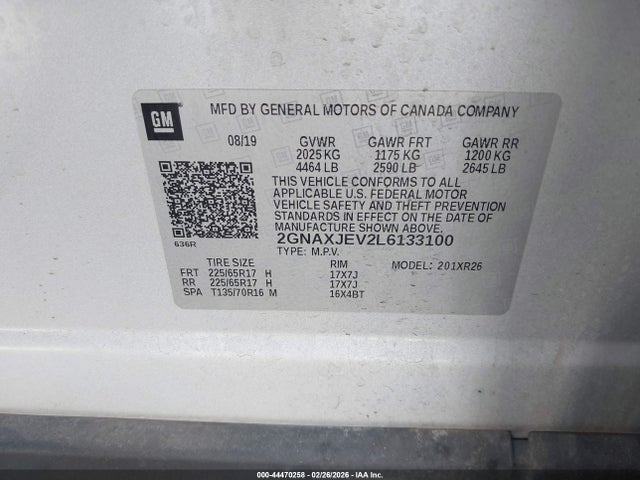 2GNAXJEV2L6133100 Chevrolet Equinox Fwd 2fl