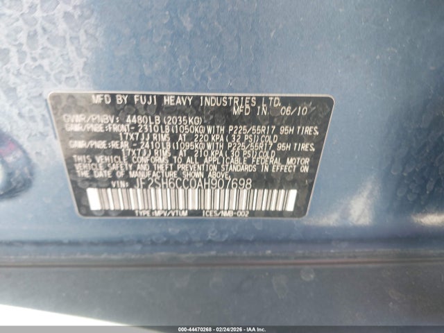 2010 Subaru Forester 2.5x Premium მანქანა იყიდება აუქციონზე, vin: JF2SH6CC0AH907698, აუქციონის ნომერი: 44470268