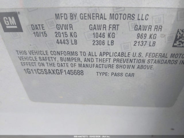 1G11C5SAXGF145688 Chevrolet Malibu Limited Lt
