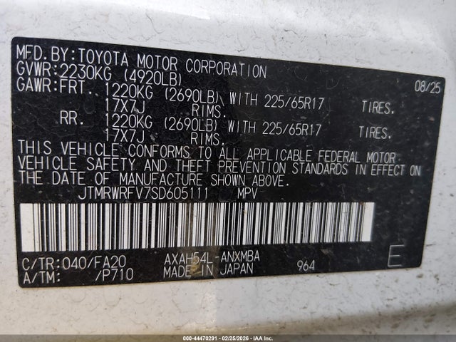 JTMRWRFV7SD605111 Toyota Rav4 Hybrid Xle