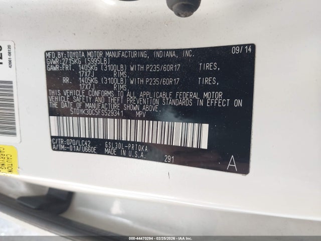5TDYK3DC5FS529341 Toyota Sienna Xle 8 Passenger