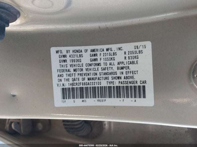 1HGCR2F86GA032100 Honda Accord Ex-l