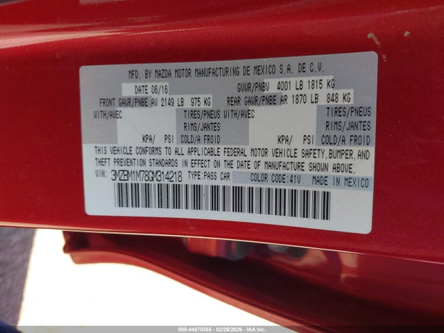 Aukcja sprzedaży 2016 Mazda Mazda3 I Touring, vin: 3MZBM1M78GM314218, numer aukcji: 44470355