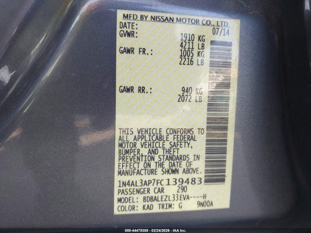 1N4AL3AP7FC139483 Nissan Altima 2.5 S