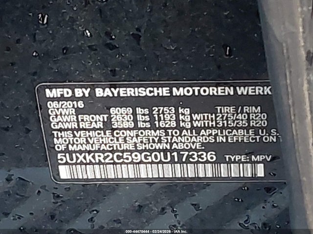 44470444 :رقم المزاد ، 5UXKR2C59G0U17336 vin ، 2016 Bmw X5 Sdrive35i مزاد بيع