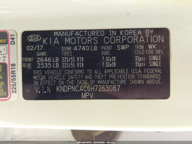 Продаж на аукціоні авто 2017 Kia Sportage Ex, vin: KNDPNCAC6H7263087, номер лоту: 44470476