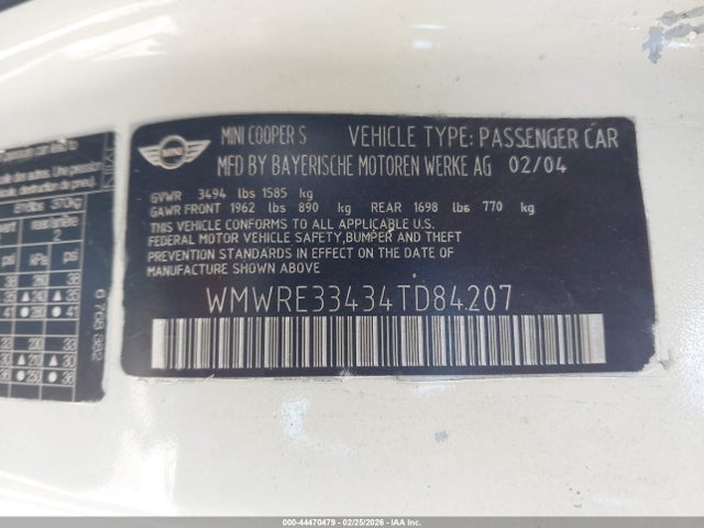 2004 MINI COOPER S WMWRE33434TD84207 Photo 8