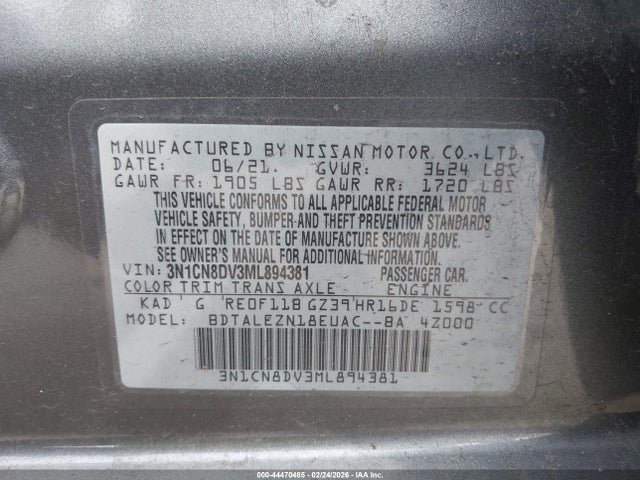 Nissan Versa S Xtronic Cvt 2021 3N1CN8DV3ML894381 Image 9