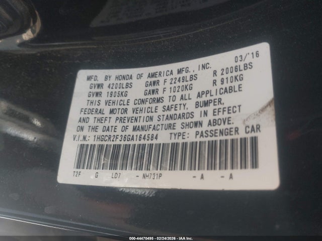 1HGCR2F36GA164584 Honda ACCORD LX