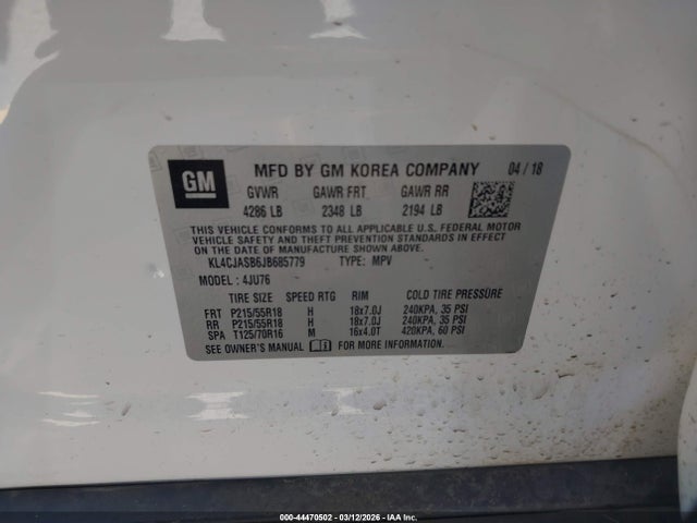 44470502 :رقم المزاد ، KL4CJASB6JB685779 vin ، 2018 Buick Encore Preferred مزاد بيع