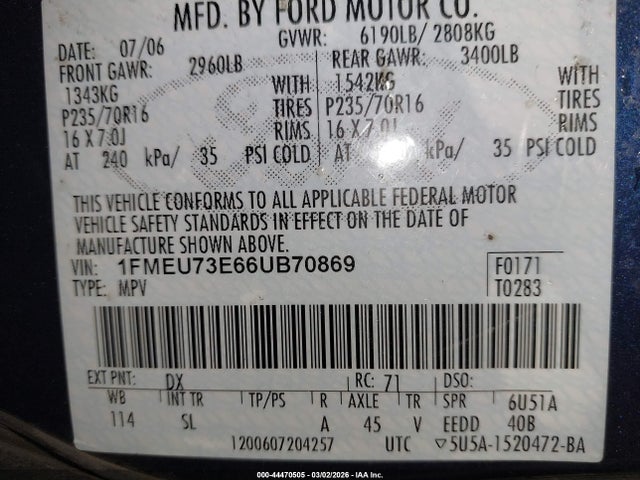 2006 FORD EXPLORER 1FMEU73E66UB70869 Photo 8