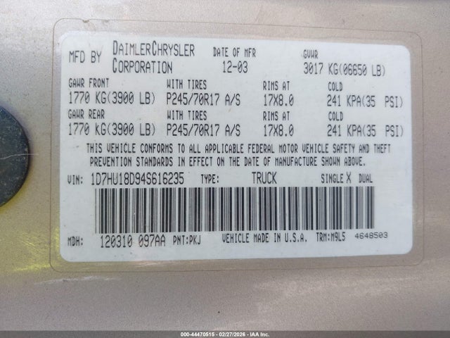 2004 DODGE RAM 1500 1D7HU18D94S616235 Photo 8