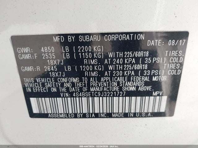 4S4BSETC9J3221727 Subaru Outback 3.6r Touring