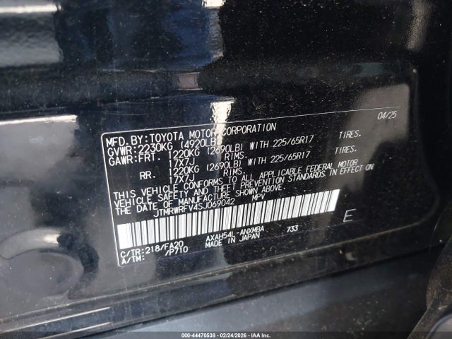 JTMRWRFV4SJ069042 Toyota Rav4 Hybrid Xle