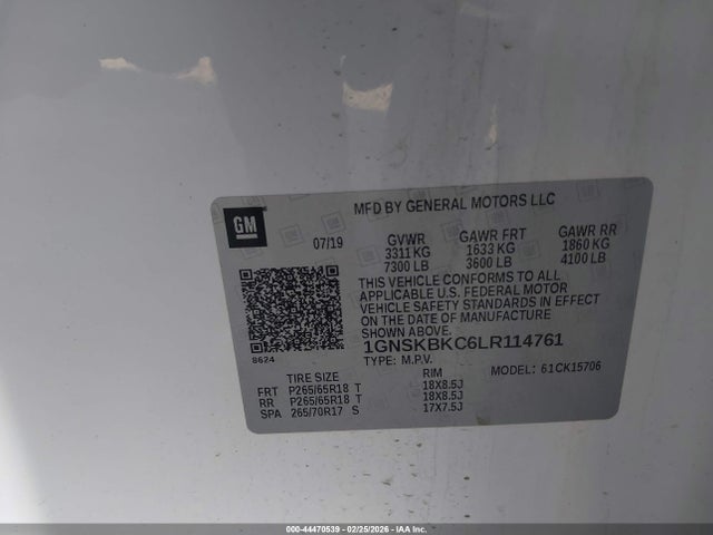 1GNSKBKC6LR114761 Chevrolet Tahoe 4wd Lt