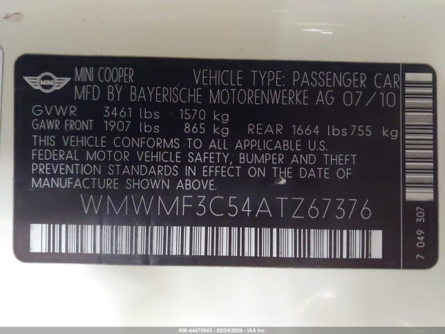 2010 MINI COOPER WMWMF3C54ATZ67376 Photo 8