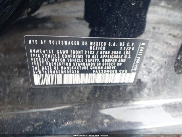 2025 Volkswagen Jetta 1.5t Se მანქანა იყიდება აუქციონზე, vin: 3VW7X7BU8SM035370, აუქციონის ნომერი: 44470546