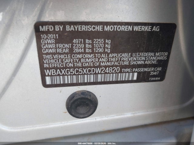 Продажа на аукционе авто 2012 Bmw 528i, vin: WBAXG5C5XCDW24820, номер лота: 44470558