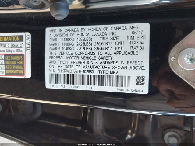 2HKRW5H39HH402583 Honda CR-V LX