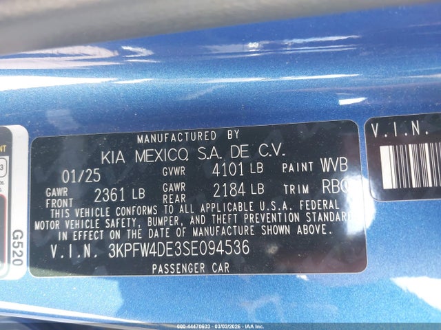 2025 Kia K4 Gt-line მანქანა იყიდება აუქციონზე, vin: 3KPFW4DE3SE094536, აუქციონის ნომერი: 44470603