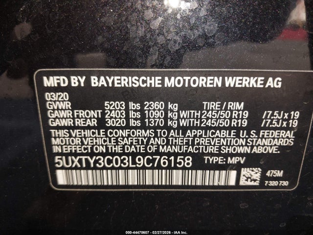 5UXTY3C03L9C76158 BMW X3 Sdrive30i