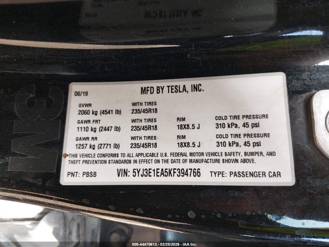 2019 TESLA MODEL 3 5YJ3E1EA5KF394766 Photo 8