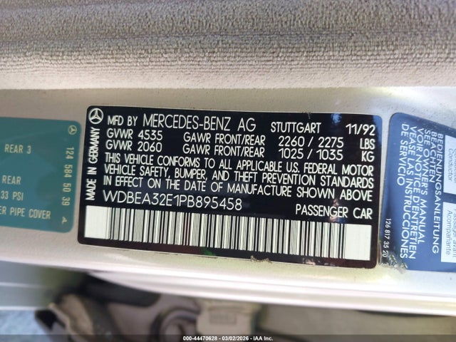 1993 MERCEDES-BENZ 300 WDBEA32E1PB895458 Photo 8