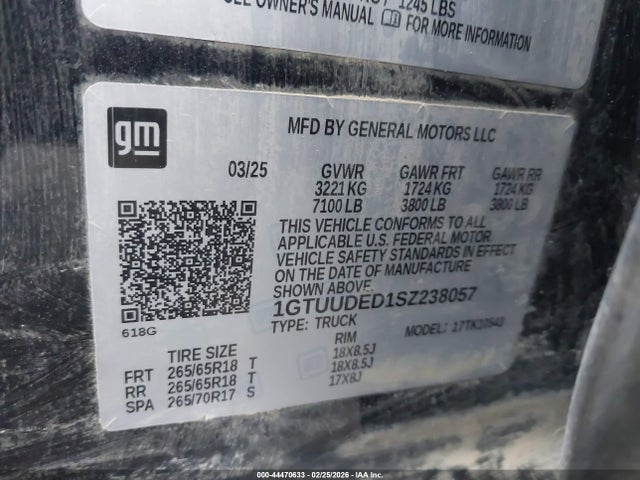 1GTUUDED1SZ238057 GMC Sierra 1500 4wd Short Box Slt