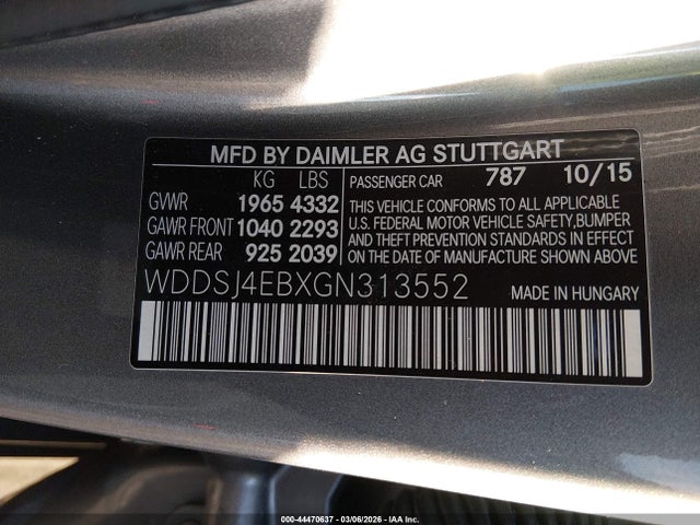 Aukcja sprzedaży 2016 Mercedes-benz Cla 250, vin: WDDSJ4EBXGN313552, numer aukcji: 44470637