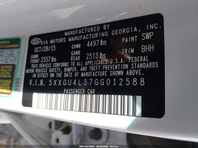 5XXGU4L37GG012588 KIA OPTIMA EX