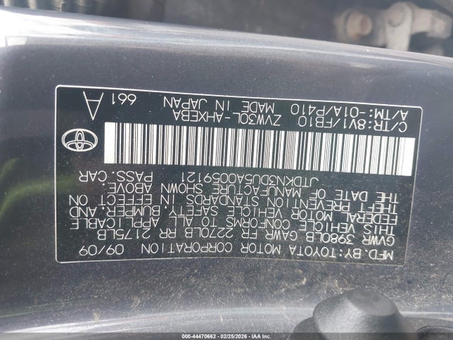Aukcja sprzedaży 2010 Toyota Prius Ii, vin: JTDKN3DU5A0059121, numer aukcji: 44470662