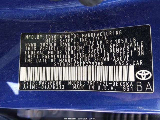 Toyota Corolla S Plus 2015 5YFBURHE5FP229368 Image 9