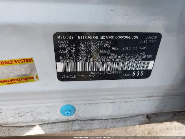 Продаж на аукціоні авто 2022 Mitsubishi Outlander Sel 2.5 S-awc/sel Launch Edition S-awc/sel Special Edition S-awc, vin: JA4J4VA81NZ088290, номер лоту: 44470666