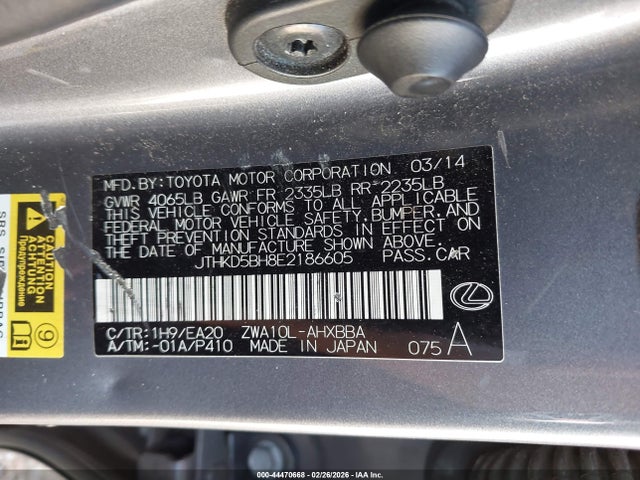 Продаж на аукціоні авто 2014 Lexus Ct 200h, vin: JTHKD5BH8E2186605, номер лоту: 44470668