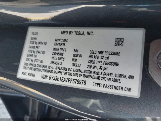 44470680 :رقم المزاد ، 5YJ3E1EA7PF679976 vin ، 2023 Tesla Model 3 Rear-wheel Drive مزاد بيع