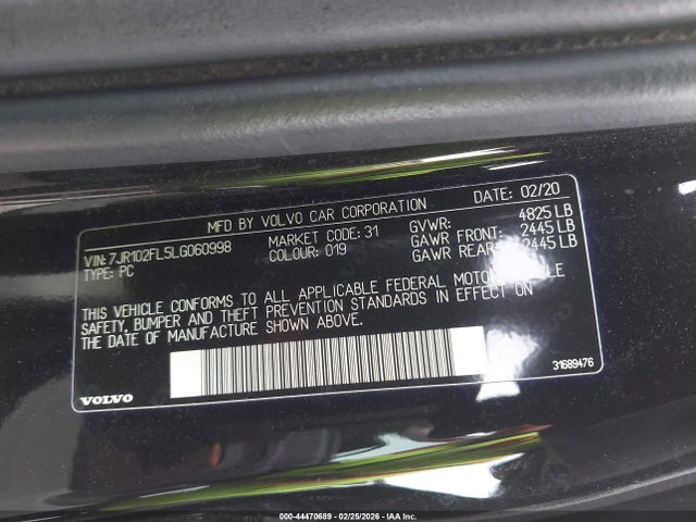 2020 VOLVO S60 7JR102FL5LG060998 Photo 8