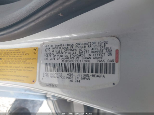 Продажа на аукционе авто 2003 Lexus Gs 300, vin: JT8BD69S930177881, номер лота: 44470694