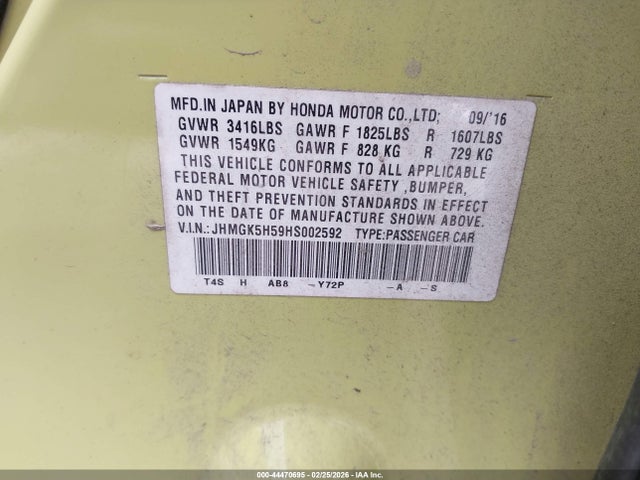 JHMGK5H59HS002592 Honda FIT LX