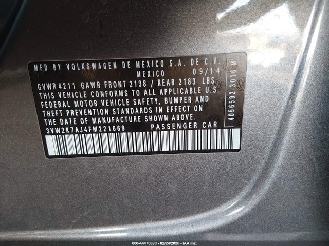 3VW2K7AJ4FM221669 Volkswagen Jetta 2.0l S