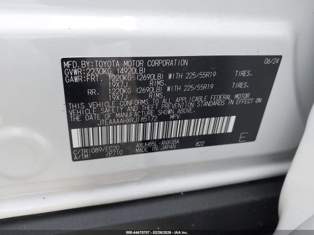 44470707 :رقم المزاد ، JTEAAAAHXRJ185172 vin ، 2024 Toyota Venza Nightshade Edition مزاد بيع
