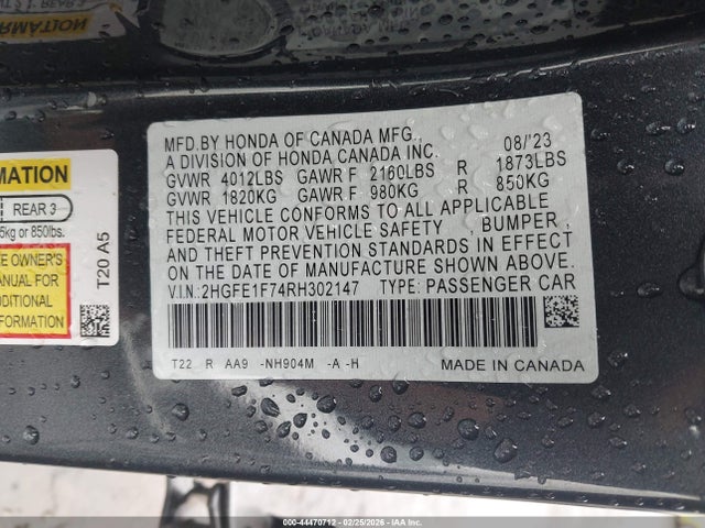 Honda CIVIC EX 2024 2HGFE1F74RH302147 Image 9