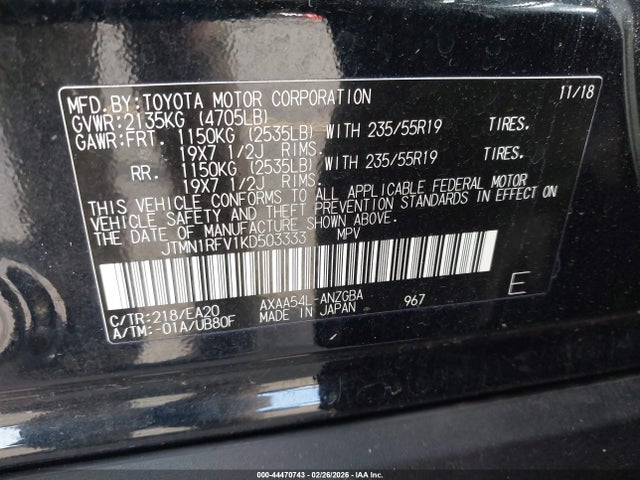 JTMN1RFV1KD503333 Toyota Rav4 Limited