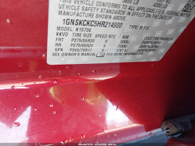 1GNSKCKC5HR214900 Chevrolet Tahoe Premier