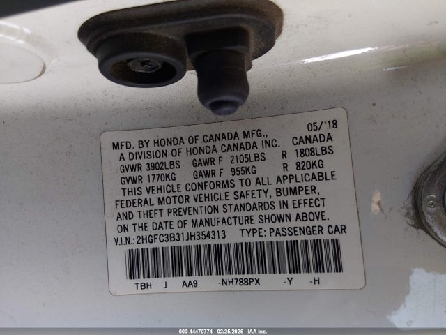 2HGFC3B31JH354313 Honda Civic Ex-t
