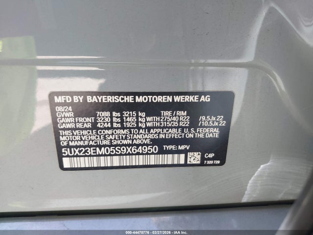 5UX23EM05S9X64950 BMW X7 Xdrive40i